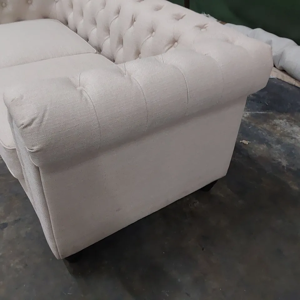 DESIGNER CHESTERFIELD TWO SEATER SOFA NATURAL FABRIC 