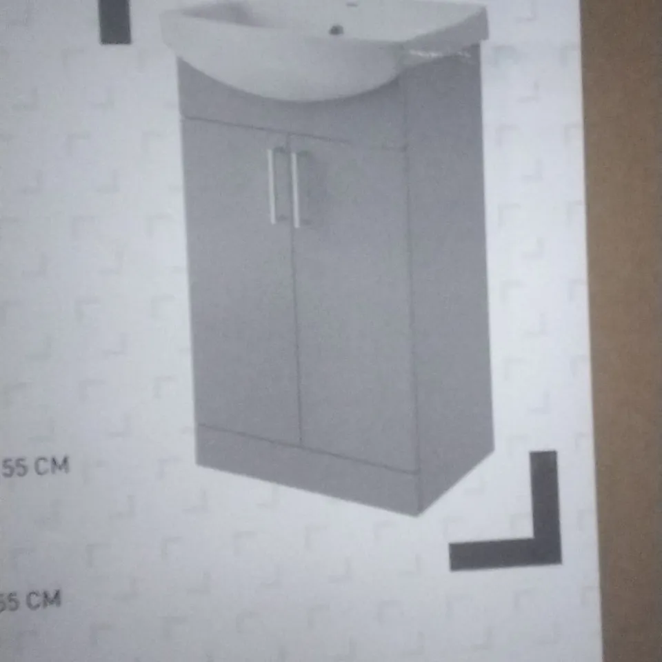 BOXED VELEKA FREE STANDING VANITY AND WHITE BASIN SET 55CM (GREY)