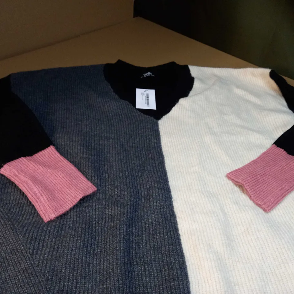 WALLIS BLACK/COLOUR BLOCK KNITTED V NECK JUMPER - SMALL