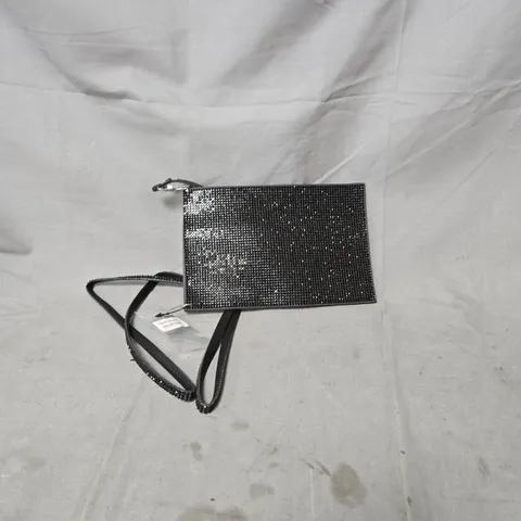 BLACK GLITTER-EFFECT CLUTCH BAG WITH CHAIN STRAP 