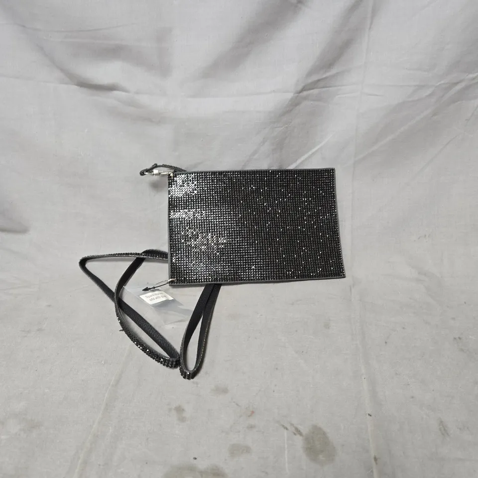 BLACK GLITTER-EFFECT CLUTCH BAG WITH CHAIN STRAP