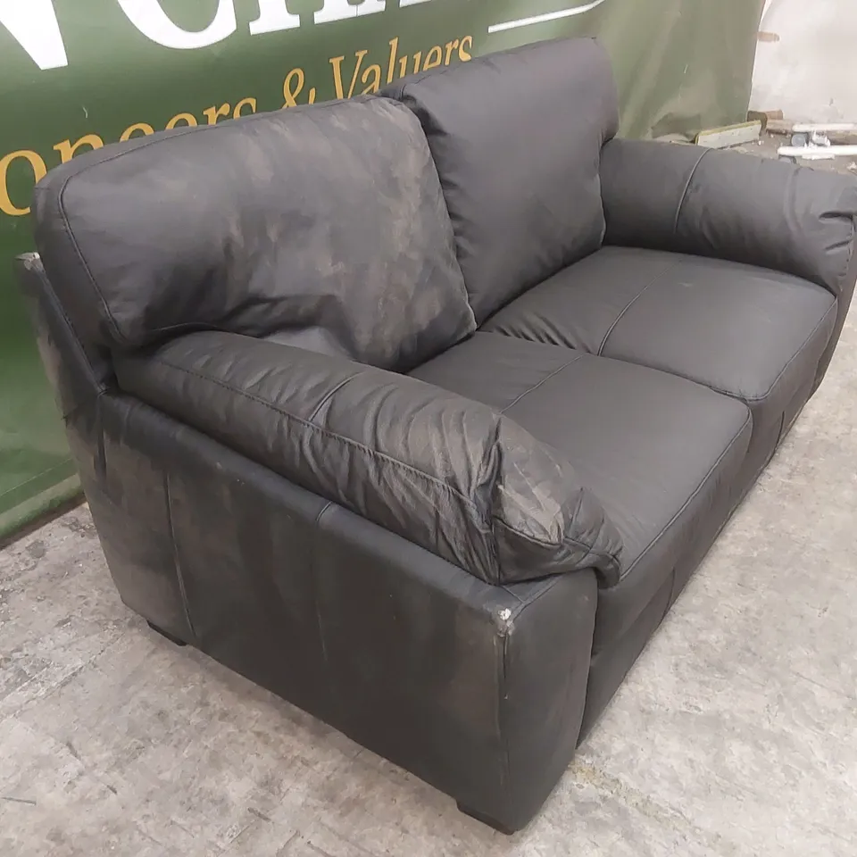 DESIGNER 2 SEATER FAUX LEATHER UPHOLSTERED SOFA - BLACK