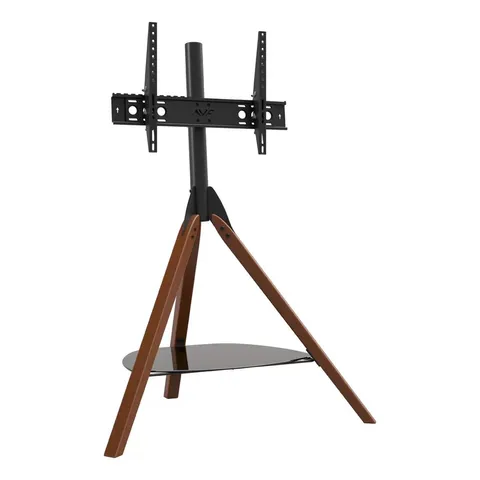 BOXED HOXTON TRIPOD TV STAND - DARK WOOD/BLACK GLASS (1 BOX)