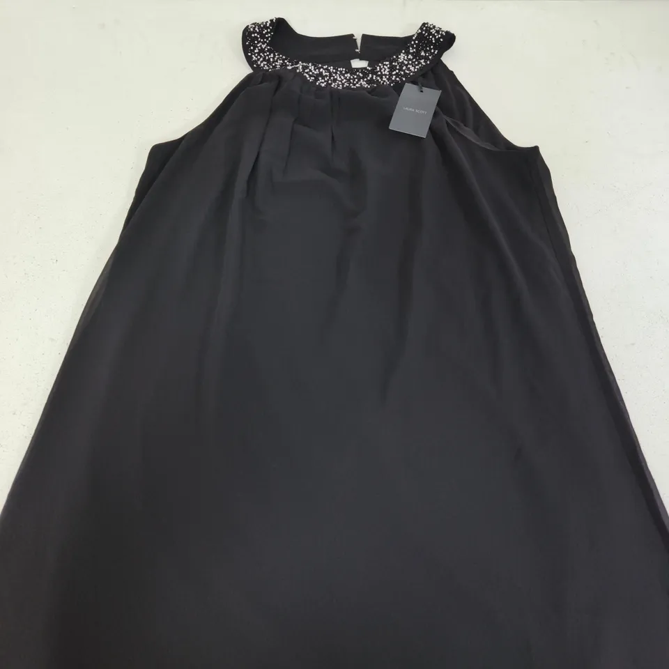 LAURA SCOTT BLACK DRESS WITH BEADED COLLAR – WOMEN'S CLOTHING, UK 16 (EU 42)