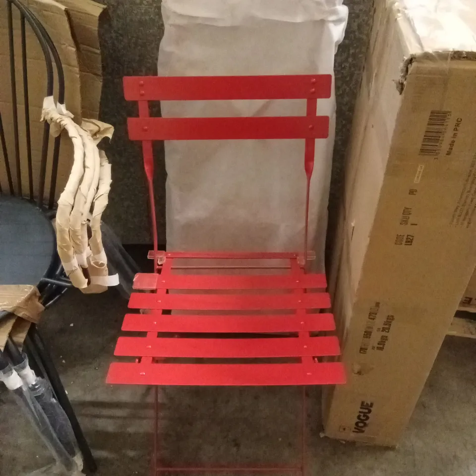 SET OF 2 RED METAL BISTRO CHAIRS 