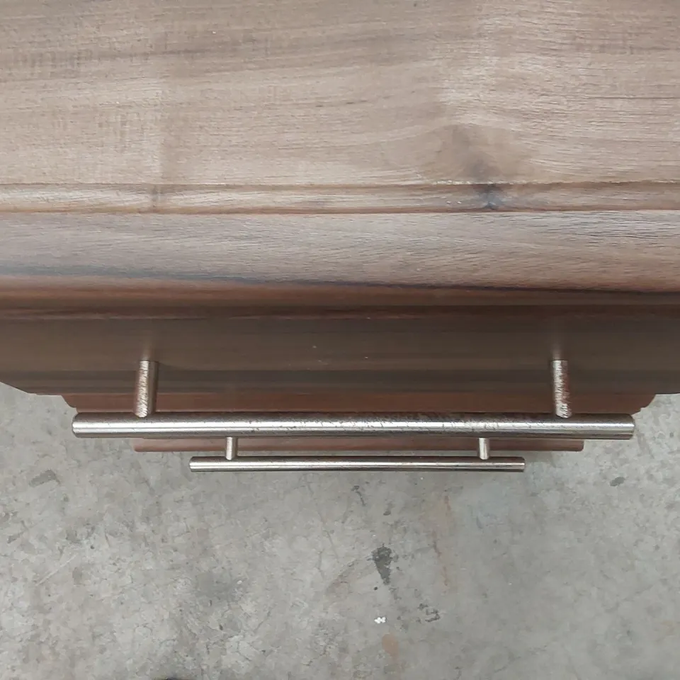 DESIGNER WOODEN 2 DRAWER BEDSIDE TABLE ON WHEELS