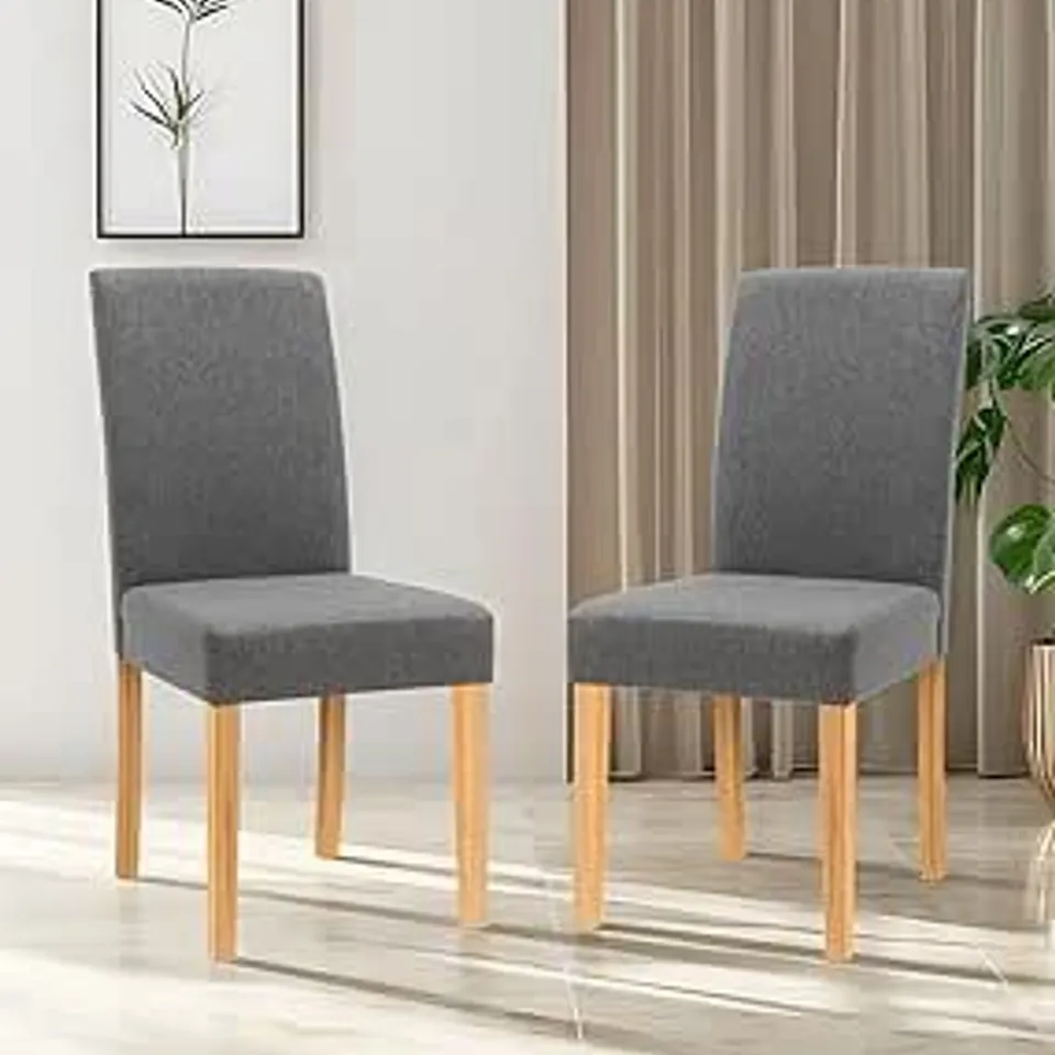 BOXED HALLOWOOD FURNITURE GREY FABRIC CHAIRS WITH OAK LEGS (1 BOX)