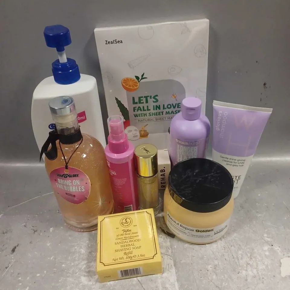 APPROXIMATELY 20 ASSORTED COSMETIC PRODUCTS INCLUDE - REHAB. MINI DOSE HAIR OIL TRIO - L'OREAL ABSOLUT REPAIR GOLDEN MASK - YVESSAINTLAURENT TOUCH ECLAT BLUR PRIMER - ETC