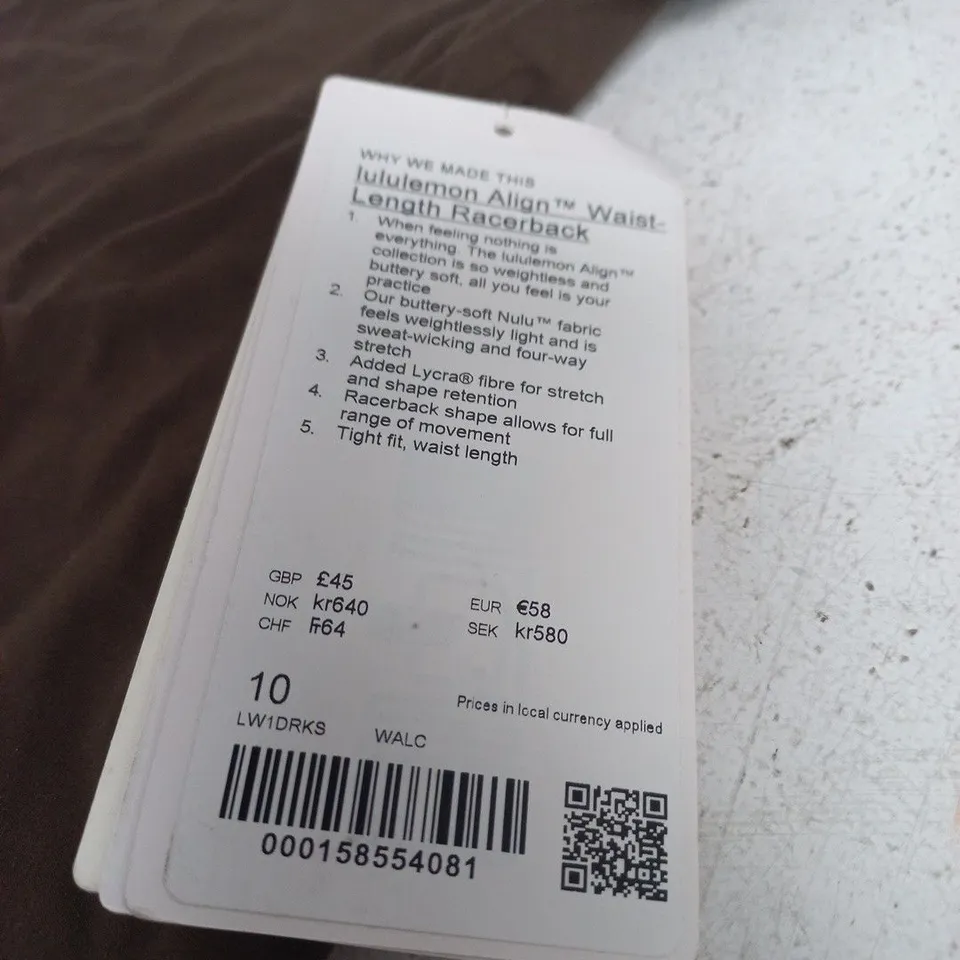 LULULEMON ALIGN TANK TOP – BROWN, UK 10, RACERBACK