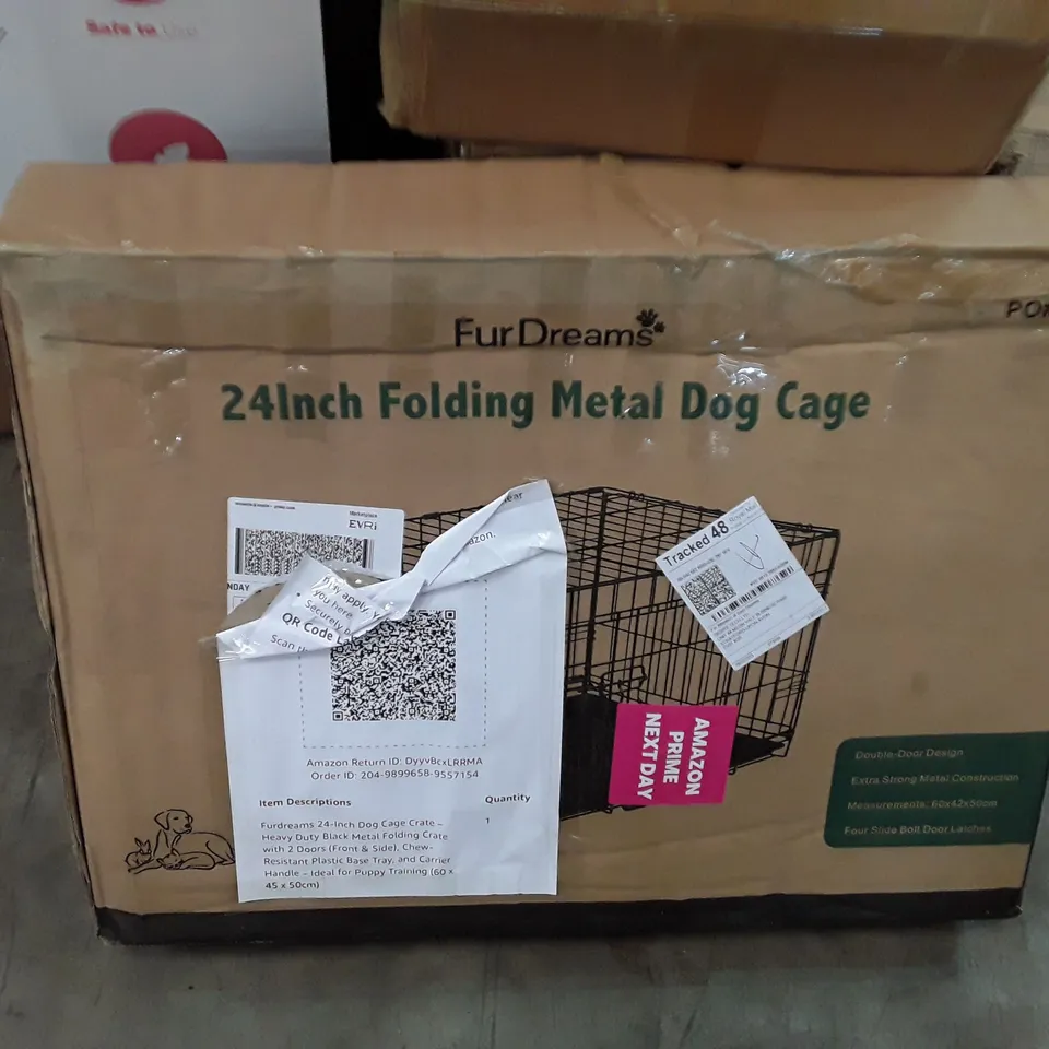 BOXED FUR DREAMS 24 INCH FOLDING METAL DOG CAGE 