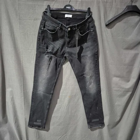 MEN'S DISTRESSED BLACK DENIM JEANS L