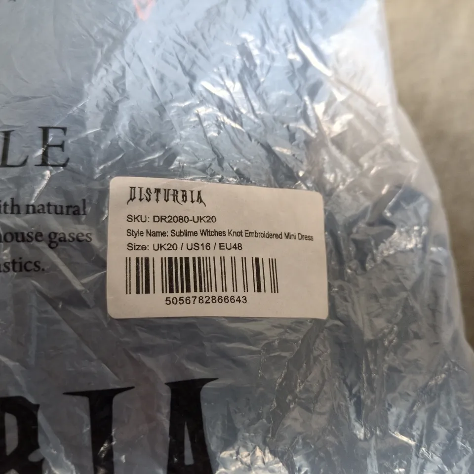 DISTURBIA SUBLIME WITCHES KNOT EMBROIDERED MINI DRESS- BAGGED - SIZE 20