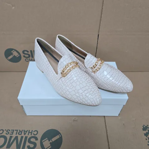 SPOT ON LADIES' NUDE SNAKE-PRINT LOAFERS – UK SIZE 5
