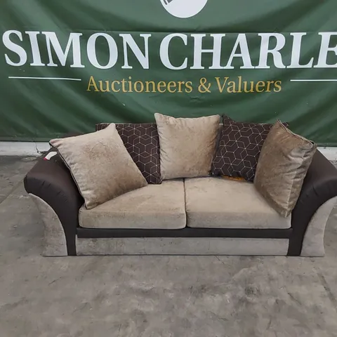 DESIGNER FAUX LEATHER AND FABRIC SOFA