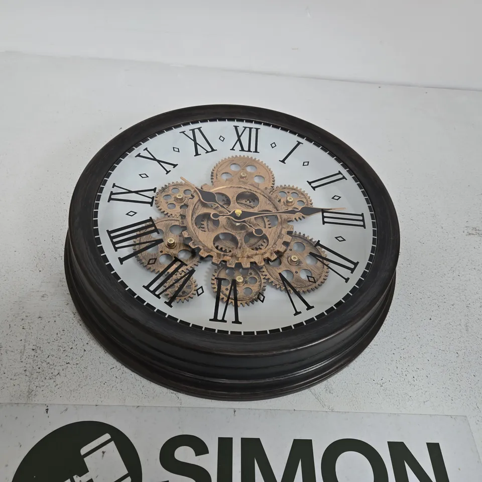 SKELETON GEAR WALL CLOCK WITH ROMAN NUMERALS