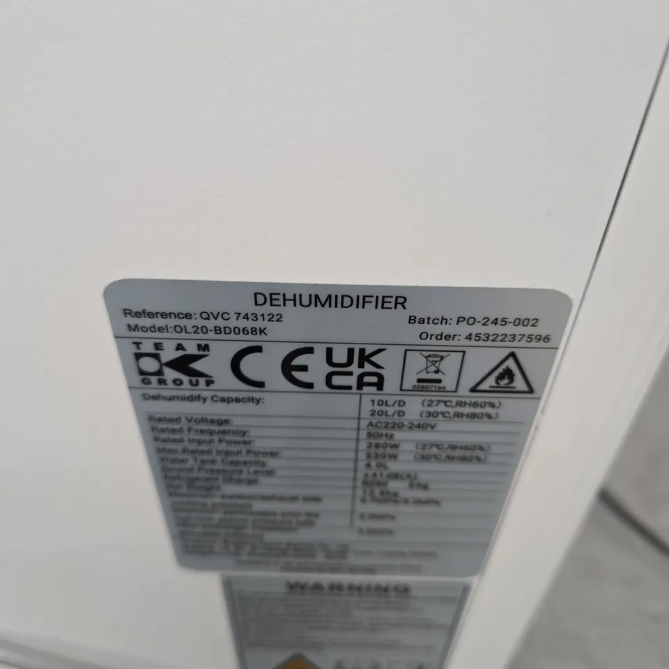 KALORIK DEHUMIDIFIER OL20-BD068K – WHITE