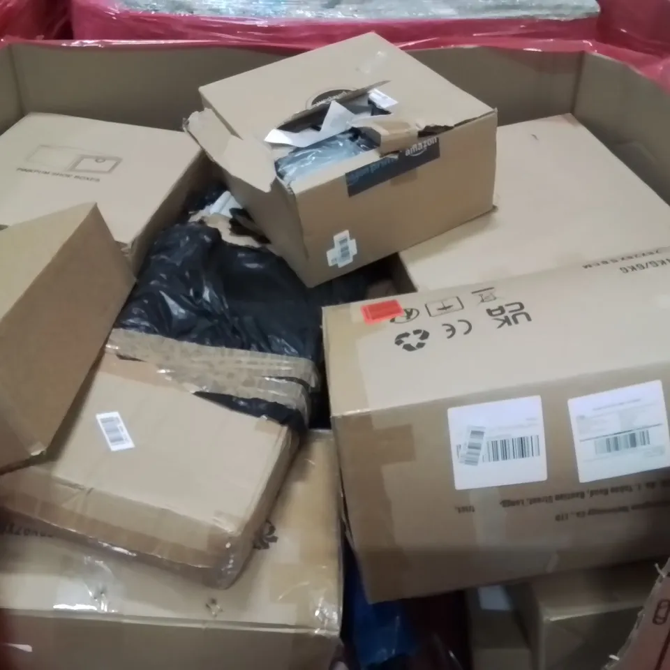 PALLET CONTAINING VARIOUS ASSORTED BOXED HOUSEHOLD ITEMS TO INCLUDE: SING-ALONG KEYBOARD AND STOOL, PINKPUM SHOE BOXES AND LOTS MORE UNMARKED BOXED ITEMS 
