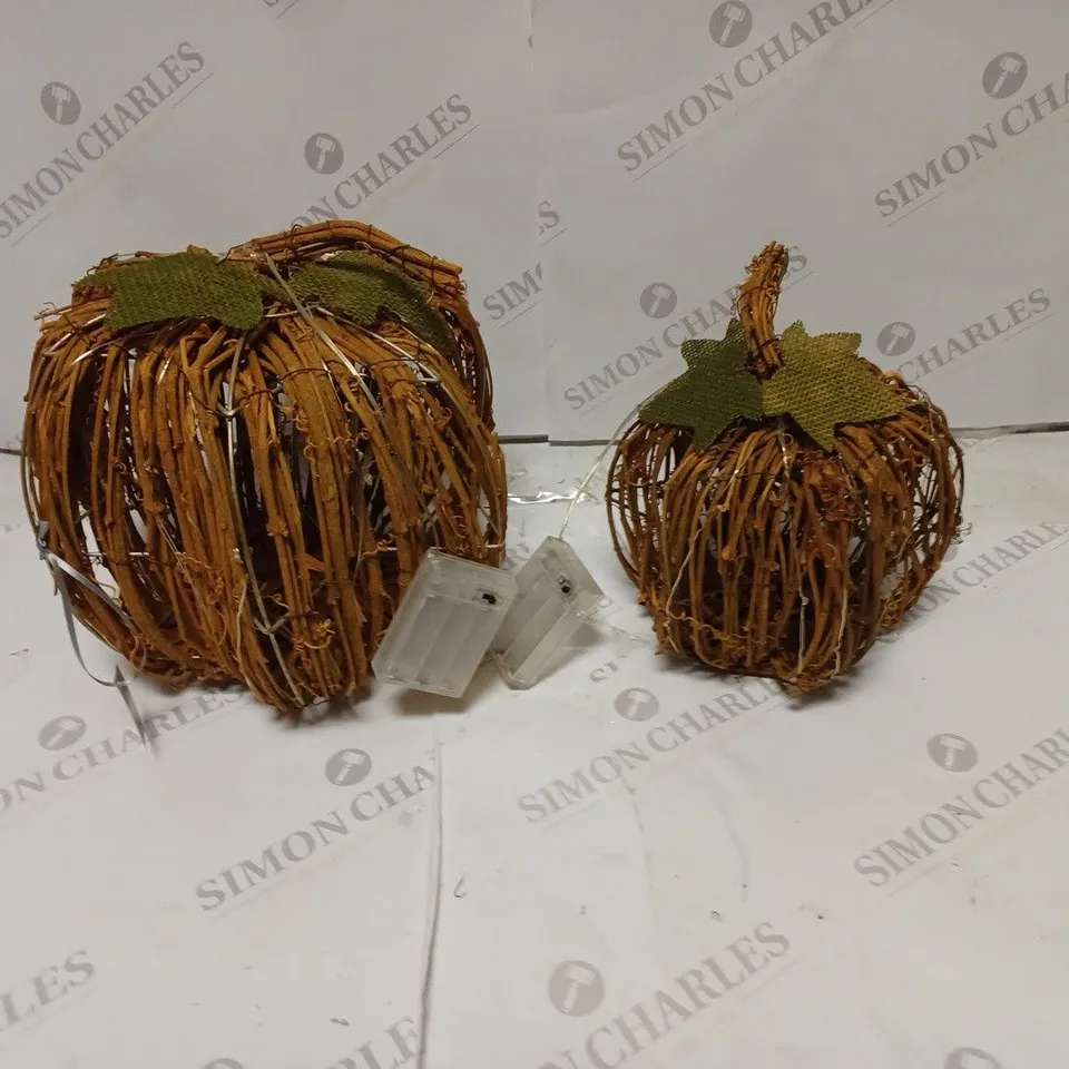 HEAVEN SENDS 2 WICKER PUMPKINS WITH LIGHTS - NATURAL RRP £49.99