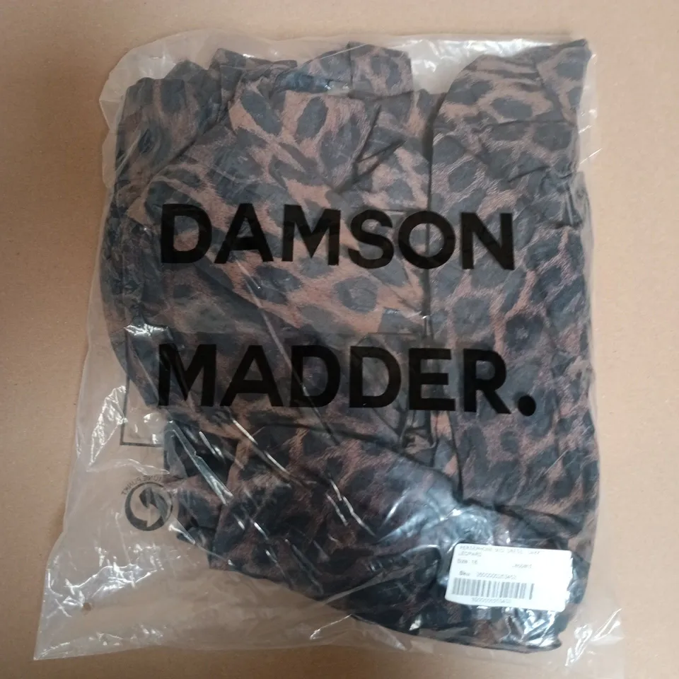 BAGGED DAMSON MADDER PERSEPHONE MIDI DRESS IN DARK LEOPARD - SIZE 18