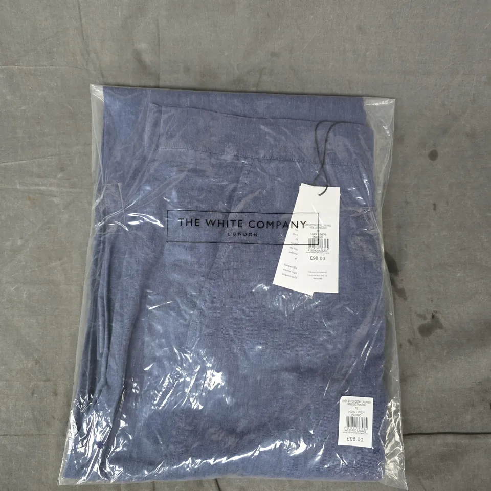 THE WHITE COMPANY LINEN STITCH DETAIL CROPPED WIDE LEG TROUSERS IN INDIGO SIZE 12