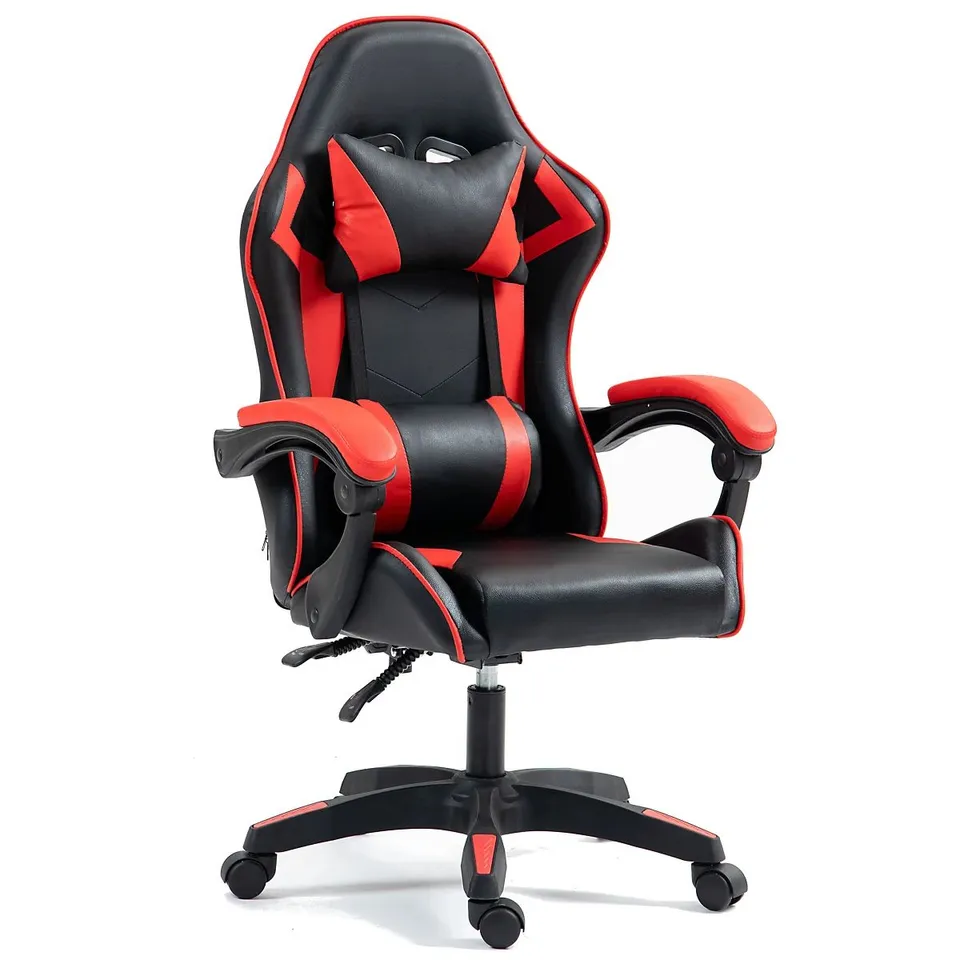 BOXED RECLINING GAMING CHAIR WITH LED LIGHTS AND HEADREST - RED & BLACK