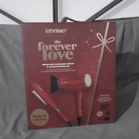 BOXED REVAMP PROFESSIONAL THE FOREVER LOVE PROGLOSS RADIANCE DRYER AND STRIGHTENER SET