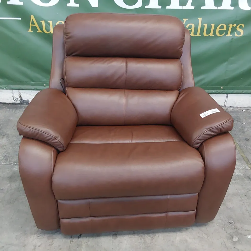 QUALITY BRITISH DESIGNER G PLAN GREENWICH POWER RECLINING SNUGGLER CHAIR CAPRI OAK LEATHER 