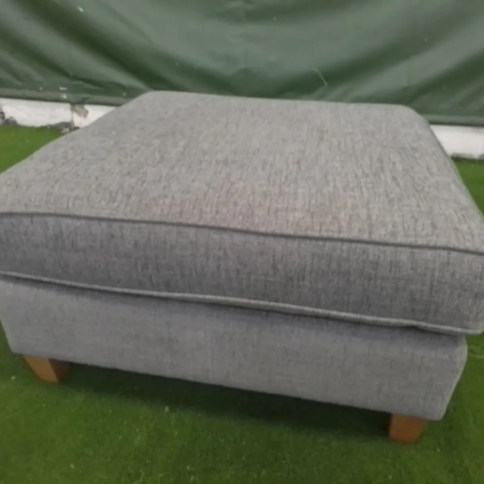 DESIGNER GREY FABRIC SQUARE BASE FOOTSTOOL