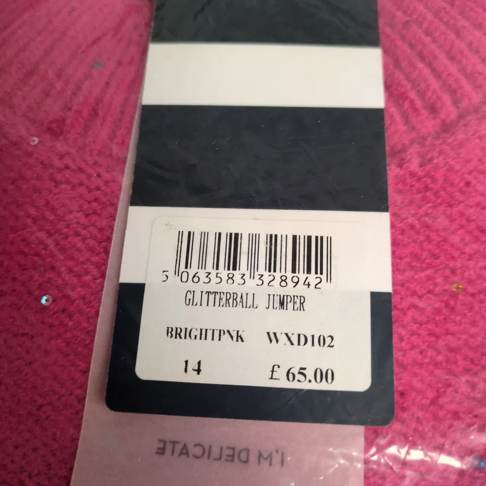 CREW CLOTHING COMPANY GLITTERBALL JUMPER – BRIGHT PINK – UK 14