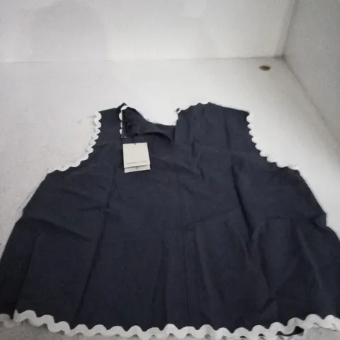 NOBODY'S CHILD NAVY DRESS WITH WHITE RICKRACK TRIM, UK 12