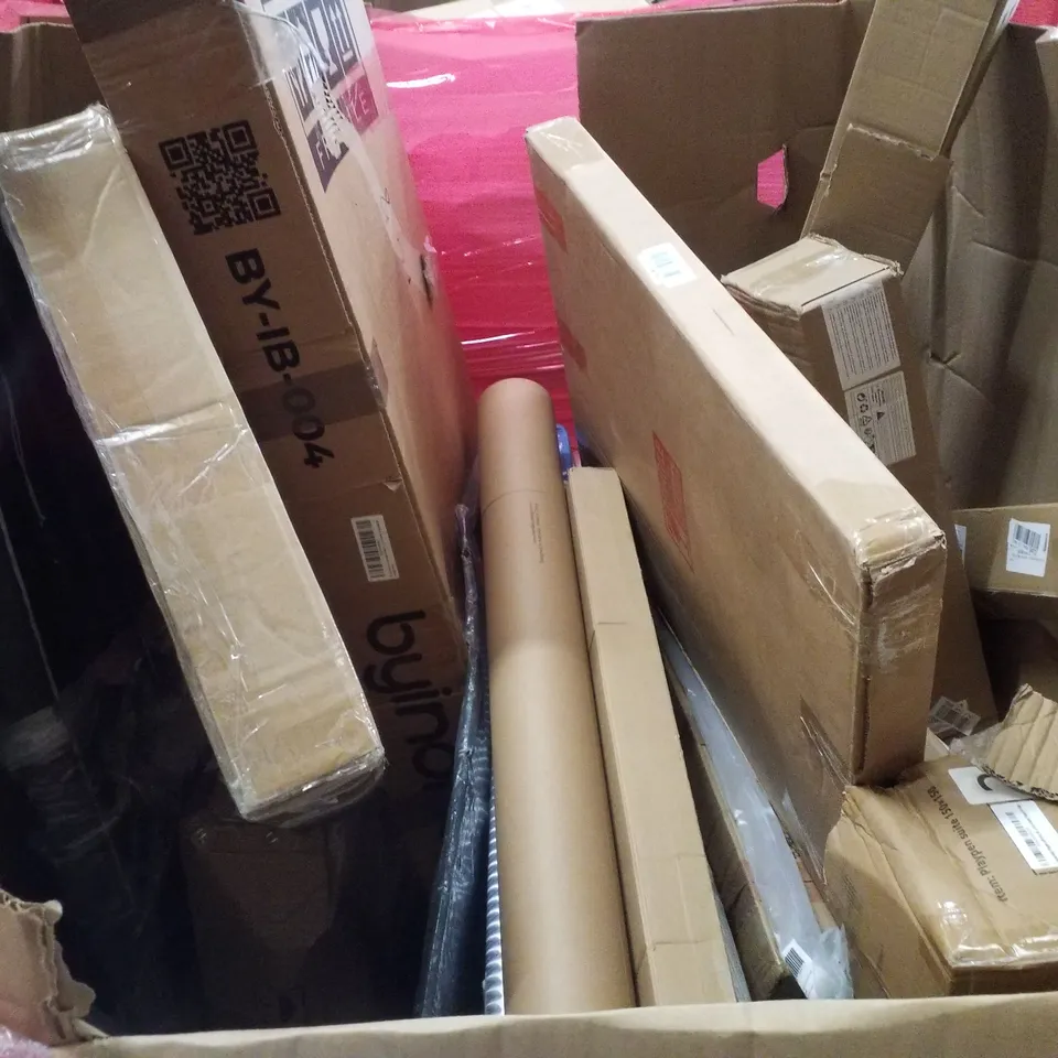 PALLET CONTAINING ASSORTED PRODUCTS INCLUDING BABY PLAYPEN, SPRING LOADED TENSION ROD, TOWEL BAR, FOOTBALL GOAL FOR KIDS, BABY WALKER & IRONING BOARDS