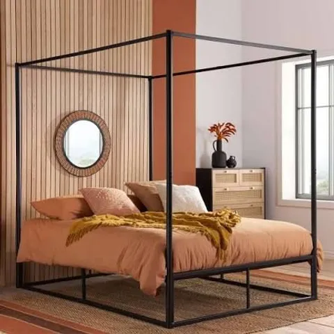 BOXED FARRINGDON SMALL DOUBLE BLACK METAL 4 POSTER BED FRAME