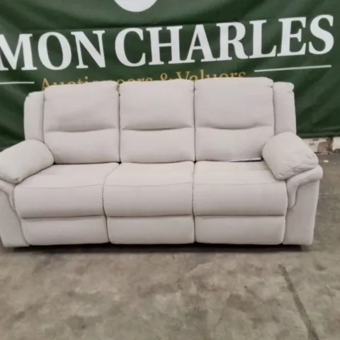 QUALITY DESIGNER 3 SEATER MANUAL RECLINING FABRIC UPHOLSTERED GREY WOVEN SOFA