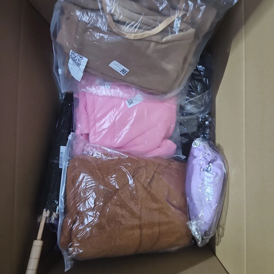 APPROXIMATELY 20 ASSORTED CLOTHING PRODUCTS IN VARIOUS STYLES & SIZES TO INCLUDE SOCKS, T-SHIRTS, DRESSES ETC