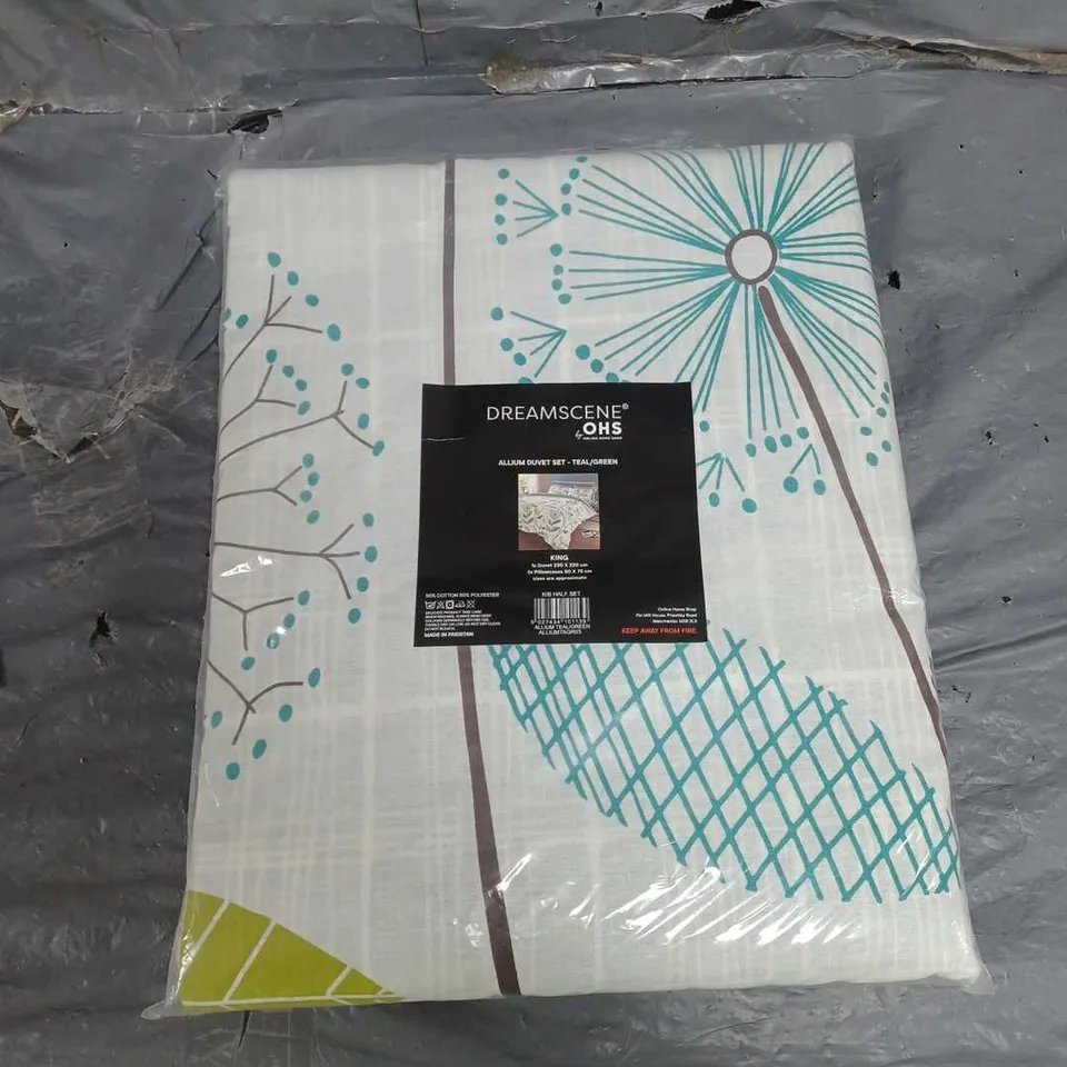  ALLIUM KINGSIZE DUVET SET IN TEAL/GREEN 