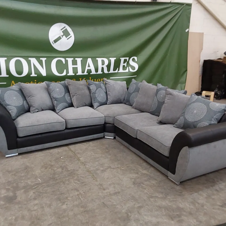 QUALITY DESIGNER DANUBE SCATTERBACK CORNER SOFA - BLACK/GREY
