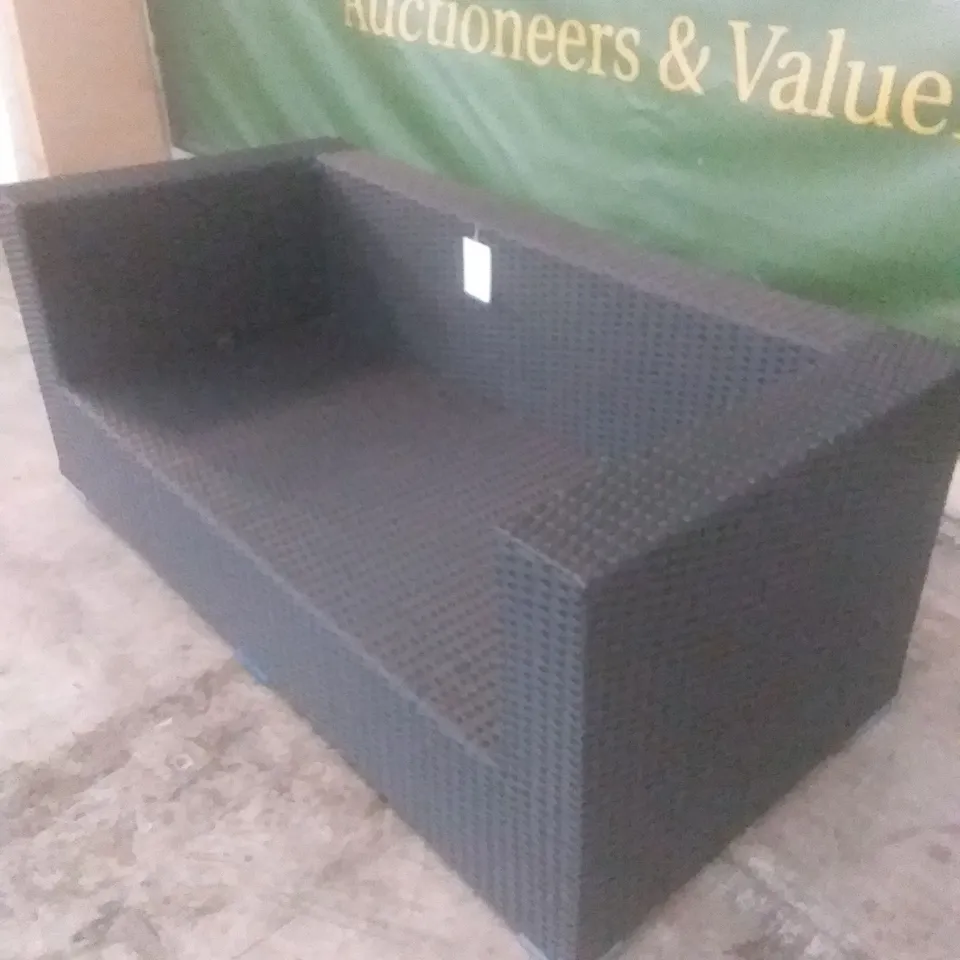 RATTAN EFFECT 2 SEATER GARDEN SOFA BLACK