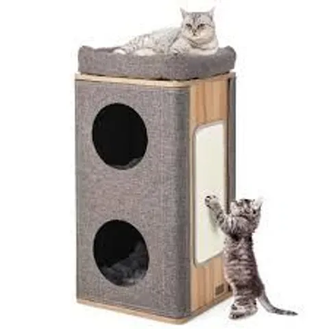 BOXED COSTWAY MODERN BARREL-SHAPED CAT CONDO FURNITURE FOR INDOOR CATS - GREY