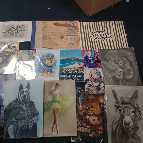 LARGE QUANTITY OF ASSORTED POSTERS, PRINTS AND CANVAS, SOME FRAMED