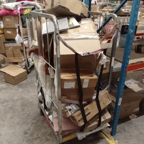 CAGE OF ASSORTED HOUSEHOLD GOODS AND PRODUCTS TO INCLUDE; DUMBELLS, CHRISTMAS DECORATIONS, CUSHIONS ETC - CAGE NOT INCLUDED 