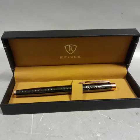 RUCKSTUHL STAINLESS STEEL LUXURY PEN IN GIFT BOX – BLACK & ROSE GOLD COLOUR CASE