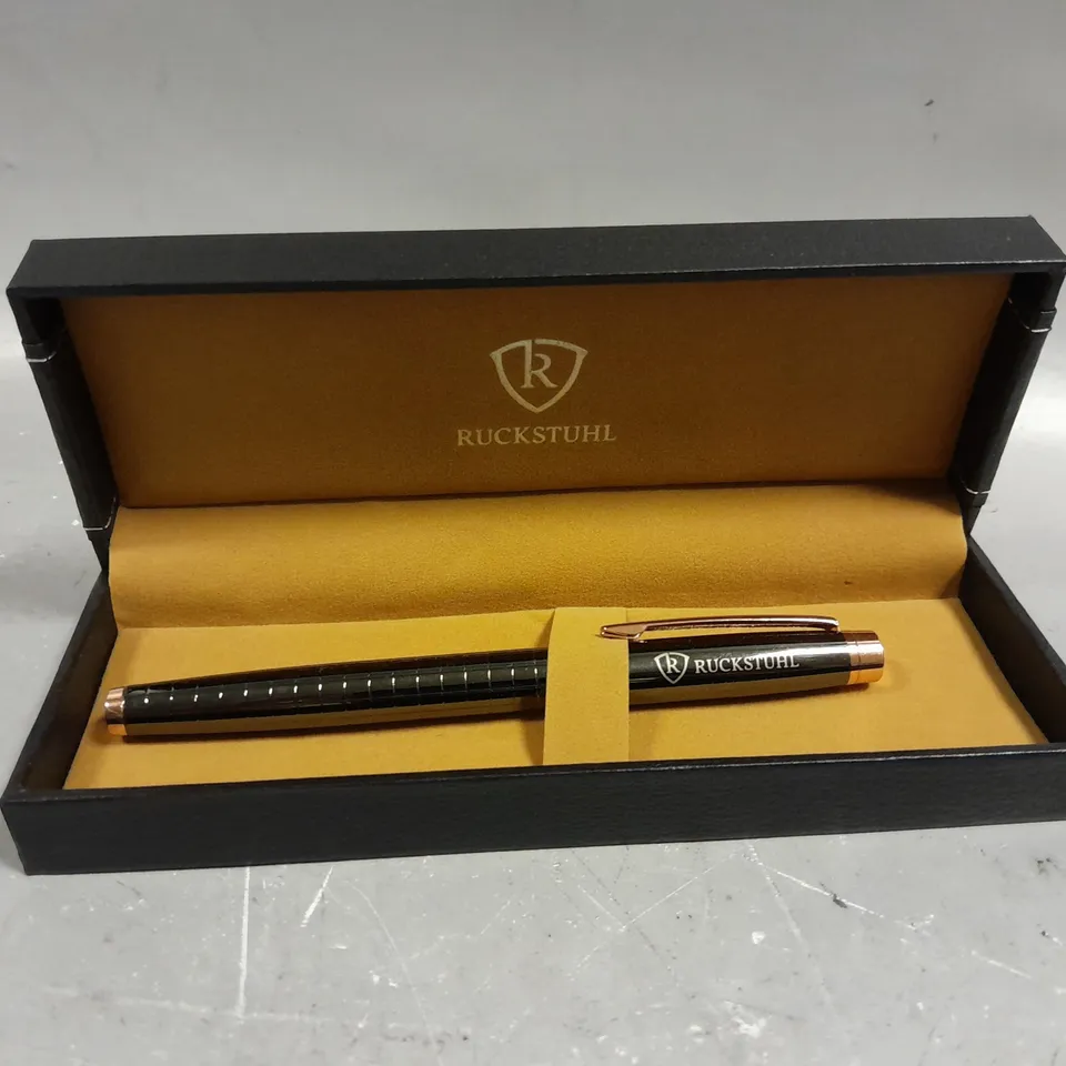 RUCKSTUHL STAINLESS STEEL LUXURY PEN IN GIFT BOX – BLACK & ROSE GOLD COLOUR CASE