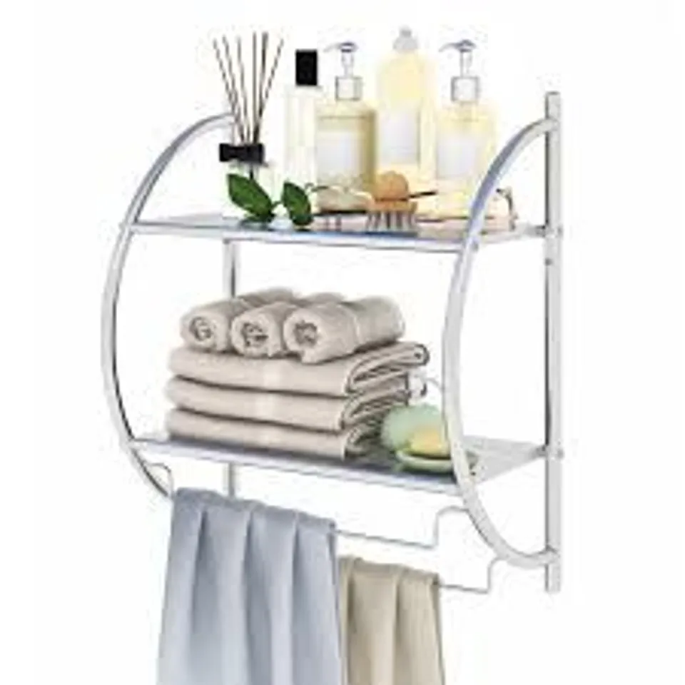 BOXED COSTWAY WALL MOUNTED 2-TIER BATHROOM TOWEL RACK WITH 2 TOWEL BARS - SILVER