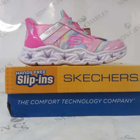 BOXED PAIR OF SKECHERS SLIP INS GALAXY LIGHT SHOES IN PINK/MULTICOLOUR UK SIZE 1