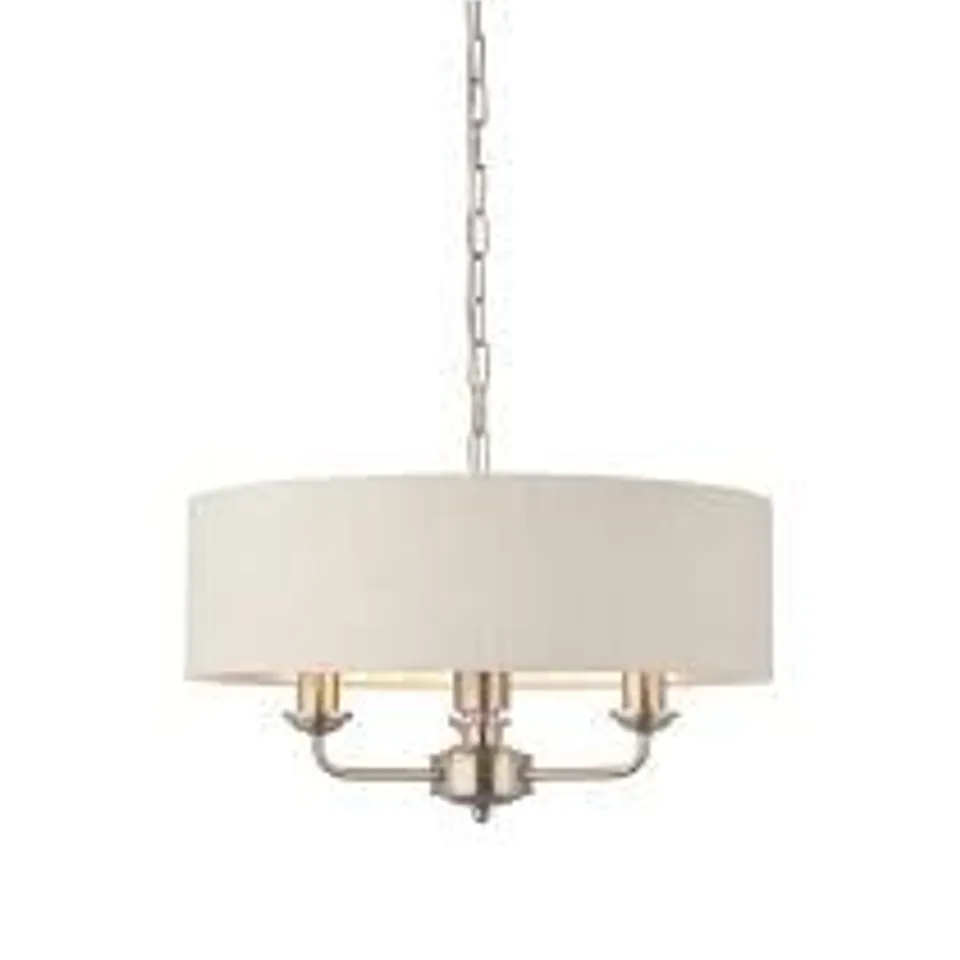 BOXED LUMINOSA HIGHCLERE SINGLE SHADE PENDANT LIGHT BRUSHED CHROME PLATE, NATURAL LINEN