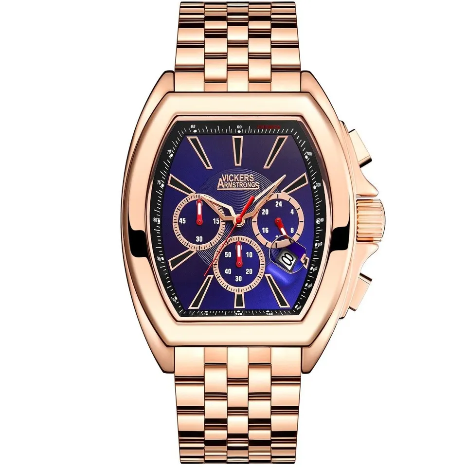 VICKERS ARMSTRONGS MENS CHRONOGRAPH QUARTZ ROSE GOLD TRIPLE DIAL WRISTWATCH 