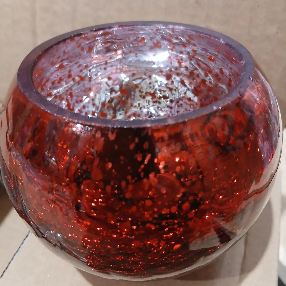 SIX GISELA GRAHAM LONDON DECORATIVE GLASS CANDLE HOLDER WITH RED GLITTER