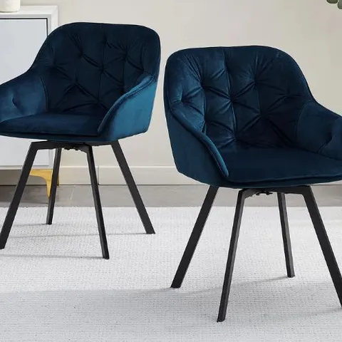 BOXED GARVIES SET OF TWO BLUE VELVET DINING CHAIRS/BAR STOOLS