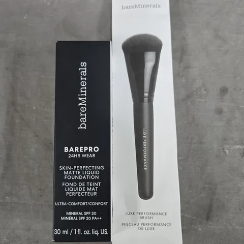 BAREMINERALS BAREPRO 24HR WEAR MATTE LIQUID FOUNDATION + LUXE PERFORMANCE BRUSH