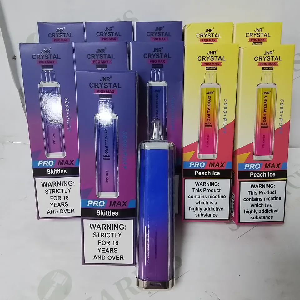 LOT OF 11 JNR CRYSTAL PRO MAX E-CIGS - SKITTLES & PEACH ICE